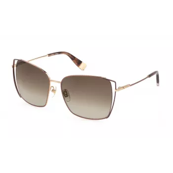 Okulary przeciwsłoneczne damskie FURLA SFU600-590A93, oprawka Havana z acetatu, soczewki brązowe gradientowe 59mm