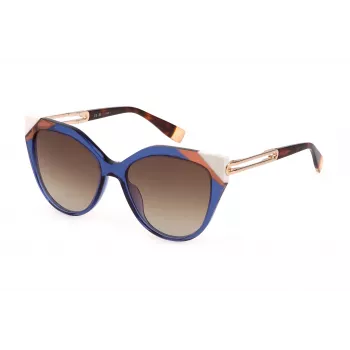 FURLA SFU683-5506NA Damskie okulary przeciwsłoneczne motylkowe kocie oko, oprawka acetatowa w kolorze havana żółw, brązowe soczewki gradientowe 55mm