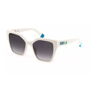 FURLA SFU686-5403GF Damskie okulary przeciwsłoneczne prostokątne, oprawka z acetatu w kolorze havana brąz, soczewki gradientowe brązowe 54/18/140 mm
