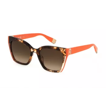 Okulary przeciwsłoneczne damskie FURLA SFU708-5402AD, oprawka Havana acetatowa, soczewki brązowe gradientowe 54mm