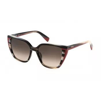 FURLA SFU782-5505GZ Damskie okulary przeciwsłoneczne Motyl Havana Brąz Gradient 55mm