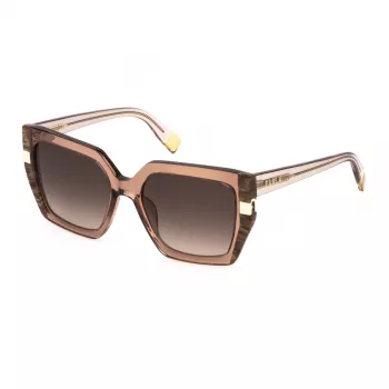 Okulary przeciwsłoneczne FURLA SFU818-550805 damskie, kocie oko, oprawka Havana acetatowa, soczewki brązowe gradientowe 55/18/140 mm