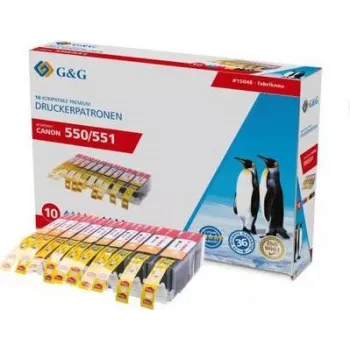 G&G Kompatybilne wkłady atramentowe Canon PGI-550 XL i CLI-551 XL o wysokiej wydajności, 10 szt. (czarny, czarny fotograficzny, cyjan, magenta, żółty) 15048
