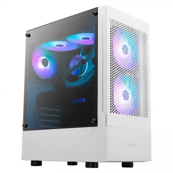 GAMDIAS Talos E3 MESH Obudowa Gaming Mid-Tower, Biała, Szkło Hartowane, 4x120mm Wentylatory ARGB, ATX/Micro-ATX/Mini-ITX, Mesh Panel Przedni