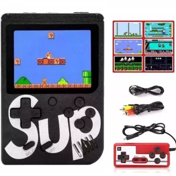 GameBox R2 8-bitowa Przenośna Konsola do Gier Retro z 400 Grami, 3-calowy LCD, 1 Kontroler, Kabel TV RCA, Czarny
