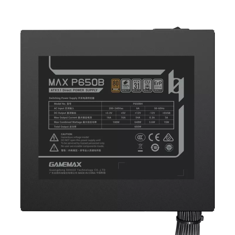 GAMEMAX MAX P650B 650W Bronze Non-Modular Power Supply