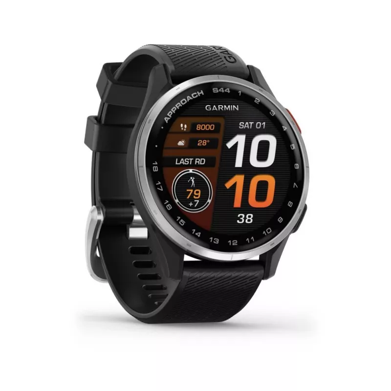 Garmin Approach S44 Silver Aluminium Bezel with Black Silicone Band