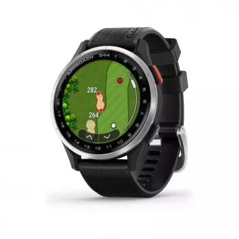 Garmin Approach S44 Silver Aluminium Bezel with Black Silicone Band
