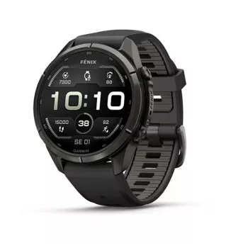 Garmin fēnix 9 Pro – inReach, 43mm, Carbon Gray DLC Titanium z czarnym/szarym silikonowym paskiem Pebble Grey