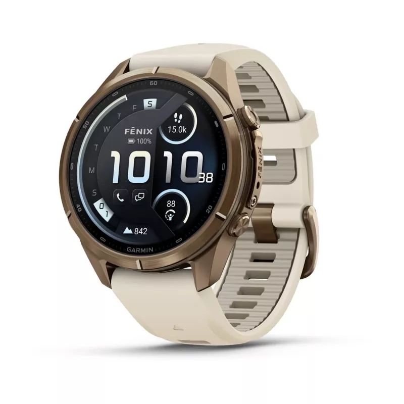 Garmin Fenix 9 Pro – inReach, 43mm Autumn Gold Titanium z opaską silikonową Cream/French Grey