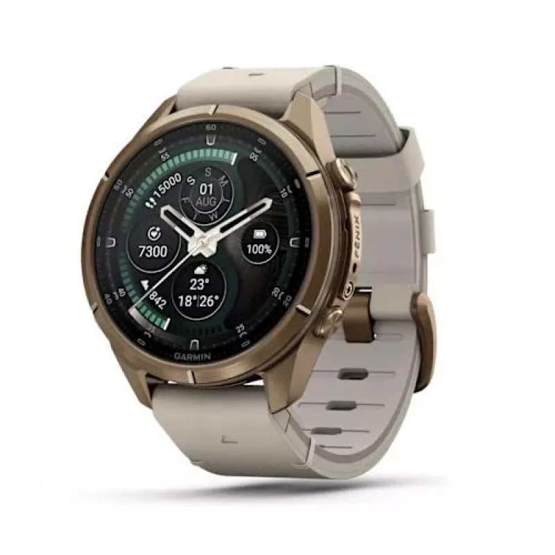 Garmin Fenix 9 Pro – inReach, 43mm Autumn Gold Titanium z opaską silikonową Cream/French Grey