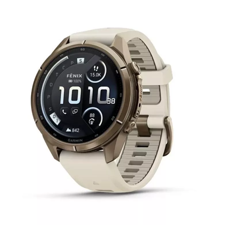Garmin Fenix 9 Pro – inReach, 43mm Autumn Gold Titanium z opaską silikonową Cream/French Grey