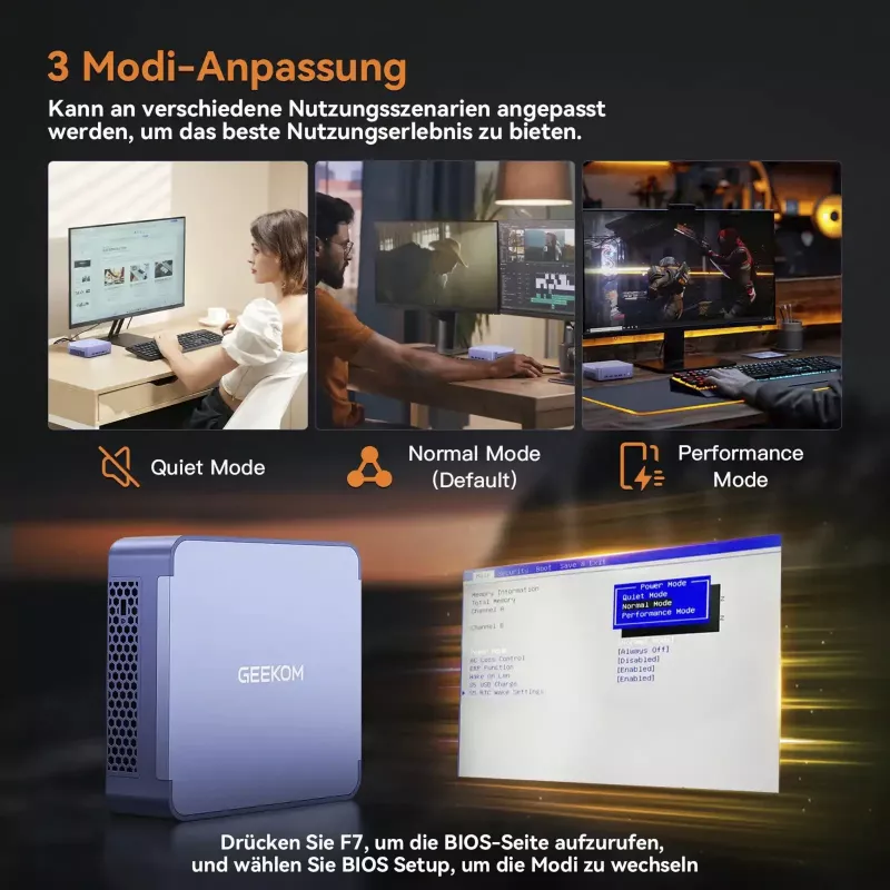 GEEKOM AX8 MAX Mini PC, Intel Core i7-12650H, 16GB DDR5, 512GB SSD, Windows 11 Pro, Srebrny