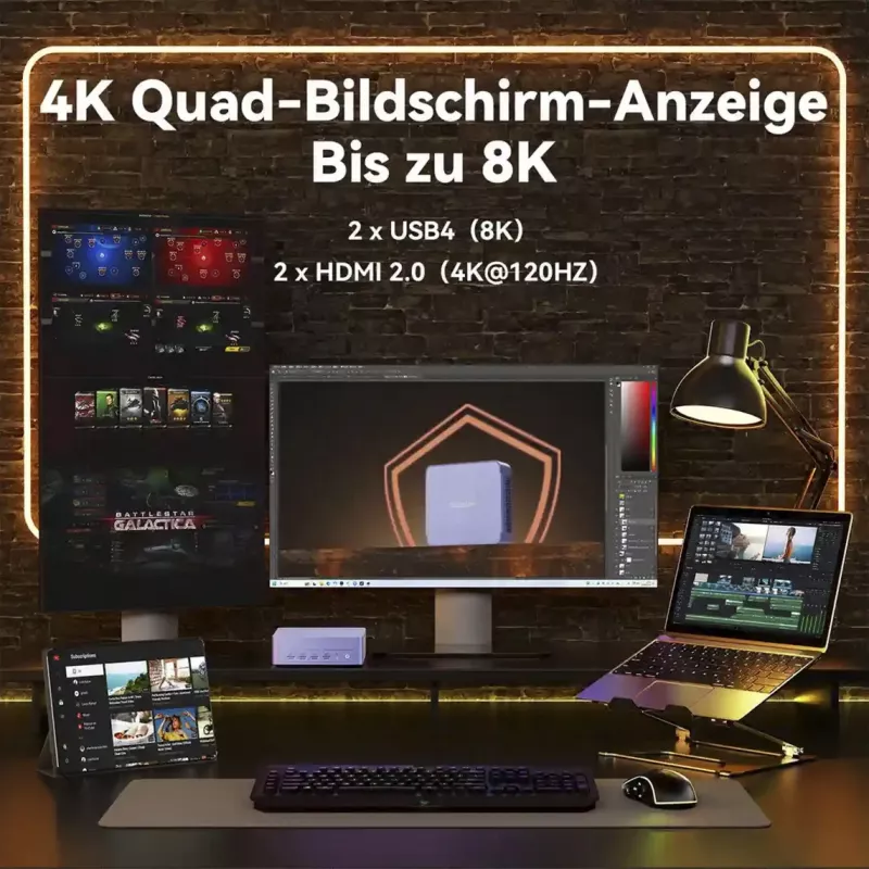 GEEKOM AX8 MAX Mini PC, Intel Core i7-12650H, 16GB DDR5, 512GB SSD, Windows 11 Pro, Srebrny