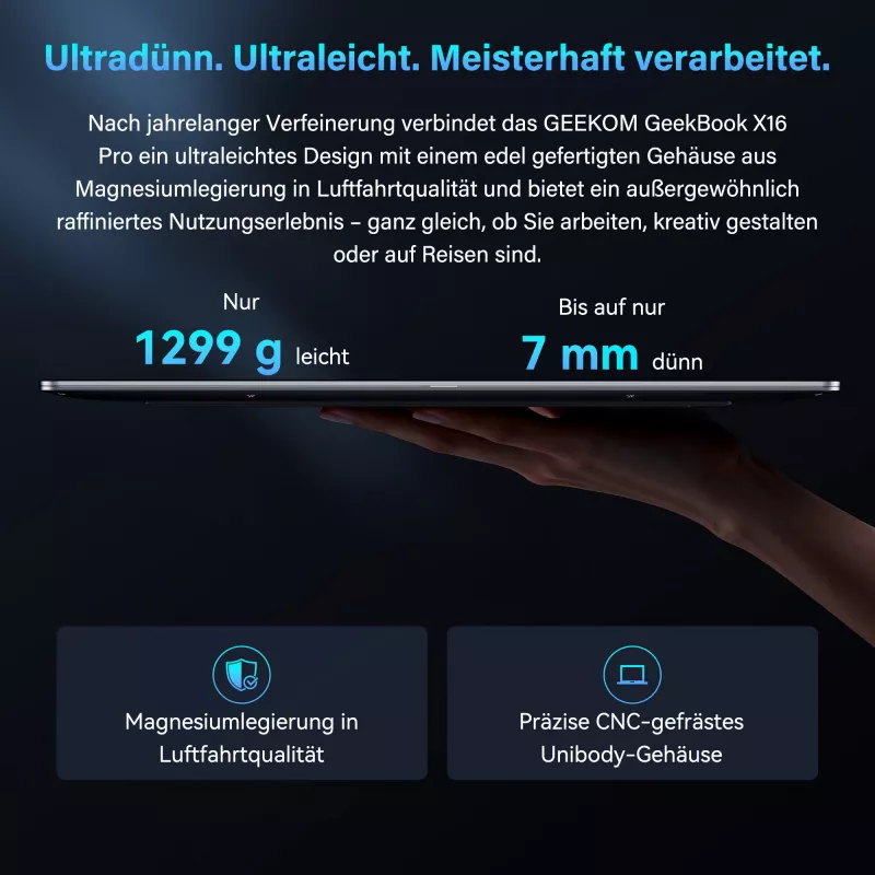 GEEKOM GEEKBOOK X16 PRO (Srebrny, Intel Core Ultra 5 125H, Intel Arc Graphics, 32 GB LPDDR5, 1 TB SSD, Windows 11 Pro)