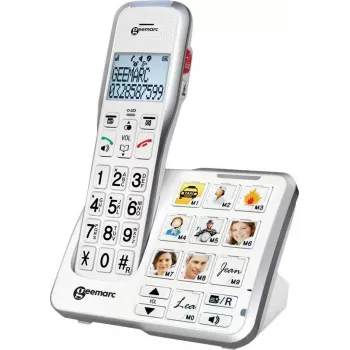 Geemarc AmpliDECT 595 Photo Bezprzewodowy Telefon dla Seniorów z Automatyczną Sekretarką, Klawiszami Fotograficznymi, Podświetlanym Wyświetlaczem, Biały