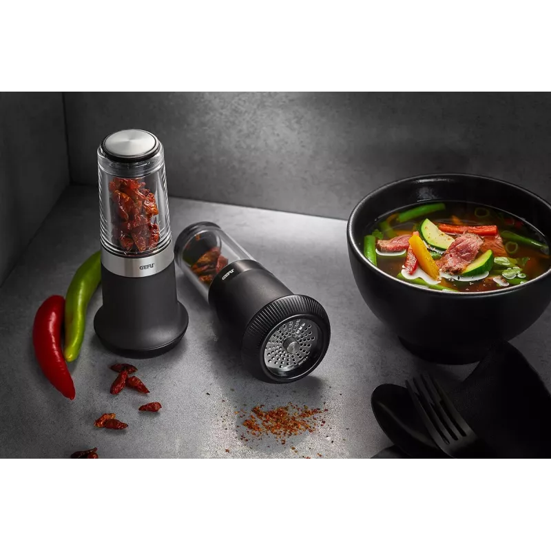 GEFU 34631 Tarka obrotowa TRANSFORMA ręczna tarka i spiralizer czarna, przezroczysta