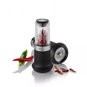 GEFU 34631 Tarka obrotowa TRANSFORMA ręczna tarka i spiralizer czarna, przezroczysta