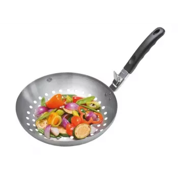 Patelnia Wok GEFU 89250 30 cm, stal nierdzewna z powłoką nieprzywierającą, kompatybilna z indukcją, bezpieczna do piekarnika do 200°C, krawędź do nalewania bez kapania