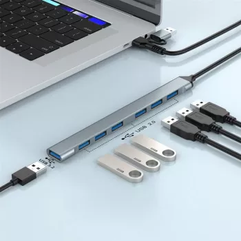 Gembird 7-Port USB 3.2 Gen 2 Hub - 6x USB-A 2.0 + 1x USB-A 3.2, Srebrny
