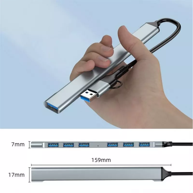 Gembird 7-Port USB 3.2 Gen 2 Hub - 6x USB-A 2.0 + 1x USB-A 3.2, Srebrny
