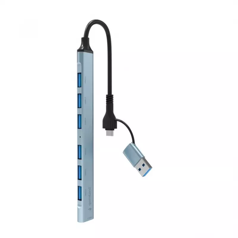 Gembird 7-Port USB 3.2 Gen 2 Hub - 6x USB-A 2.0 + 1x USB-A 3.2, Srebrny