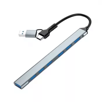 Gembird 7-Port USB 3.2 Gen 2 Hub - 6x USB-A 2.0 + 1x USB-A 3.2, Srebrny