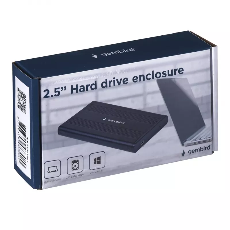 Gembird EE2-U2S-5 Zewnętrzna obudowa USB 2.0 na dysk 2,5 inch SATA HDD/SSD, aluminiowa, czarna
