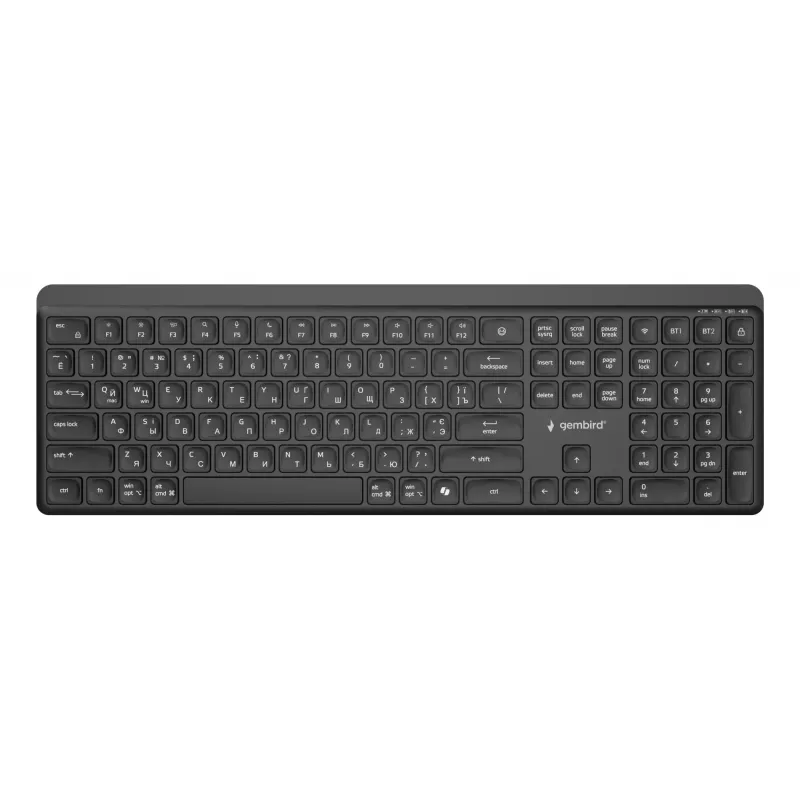 Gembird KB-WPS-03-CYRL Dual-Mode Slim Wireless Keyboard (2.4G + BT), Russian/Cyrillic Layout, Black