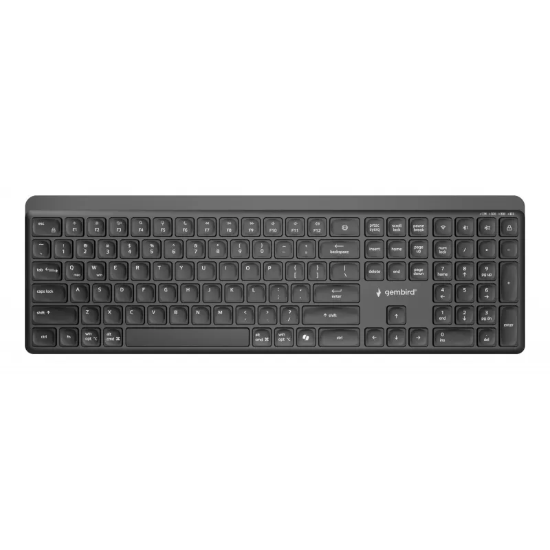 Gembird KB-WPS-03 Dwutrybowa Slim Klawiatura Bezprzewodowa Pro-Business, 2.4G + Bluetooth, Układ US, Czarna