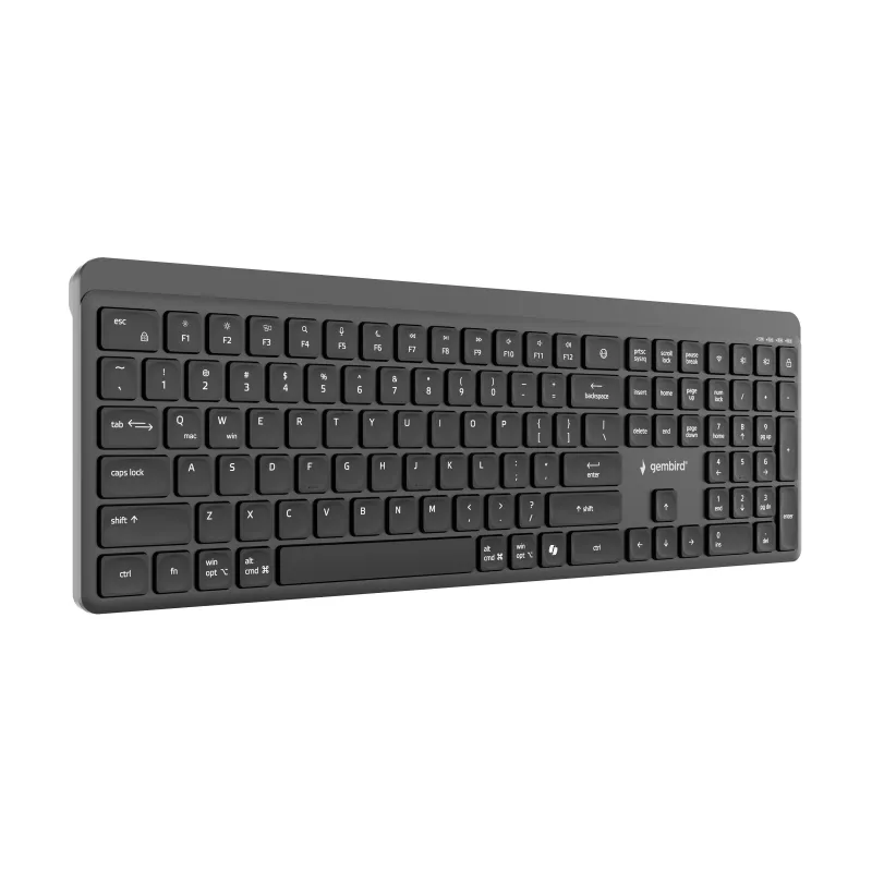 Gembird KB-WPS-03 Dwutrybowa Slim Klawiatura Bezprzewodowa Pro-Business, 2.4G + Bluetooth, Układ US, Czarna