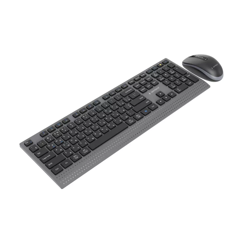 Gembird KBS-WPS-02-CYRL Dual-Mode Wireless Keyboard and Mouse Set, 2.4G + Bluetooth, Russian Cyrillic Layout, Black