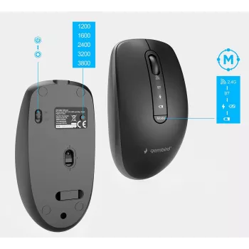 Gembird KBS-WPS-02 Dwutrybowy cienki bezprzewodowy zestaw biurkowy, 2,4 GHz + Bluetooth, układ US (klawiatura i mysz)