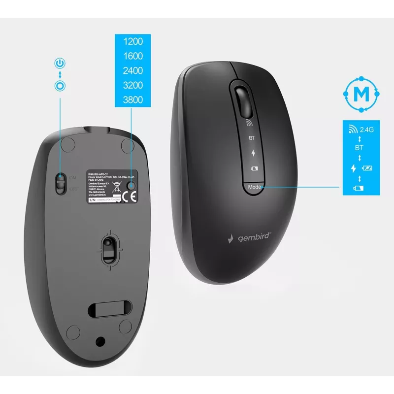 Gembird KBS-WPS-02 Dwutrybowy cienki bezprzewodowy zestaw biurkowy, 2,4 GHz + Bluetooth, układ US (klawiatura i mysz)