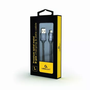 Gembird USB-A do Lightning, Premium Spiral Metal, 1m, Metaliczny Szary