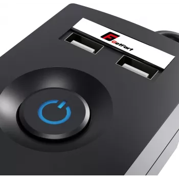 Listwa zasilająca z ochroną przeciwprzepięciową GETFORT 5P-3M-B-USB, 5 gniazd AC, 2 porty USB-A, kabel 3m, czarna