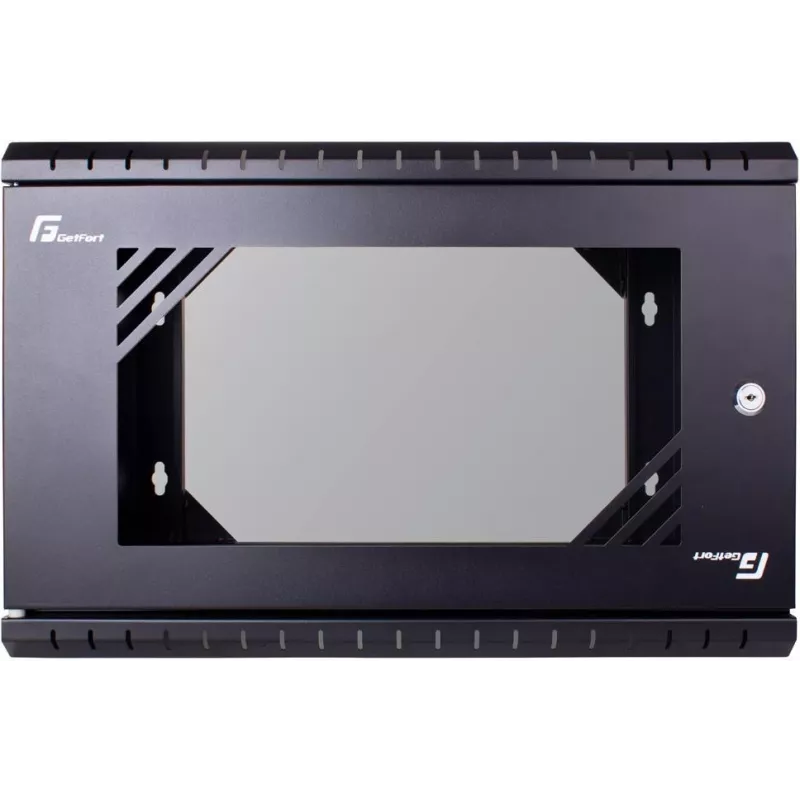 GETFORT ECO v3 19-calowa szafa rack wisząca 6U z drzwiami z hartowanego szkła, 520x450 mm, czarna