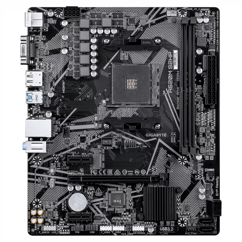 GIGABYTE A520M S2HP AM4 Micro-ATX Płyta główna, DDR4, HDMI, D-Sub, DisplayPort, M.2, Gigabit LAN