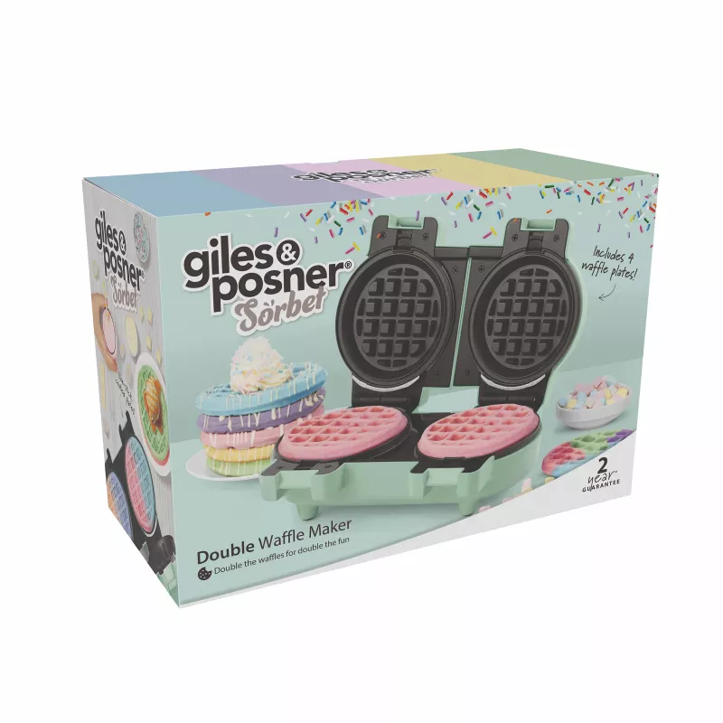 Giles & Posner EK5922GSGRVDE Podwójna gofrownica - 1200W, nieprzywierająca, czarno-srebrna