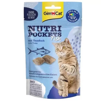 GimCat Nutri Pockets Fish with Salmon 60g - Chrupiące przysmaki dla kotów z kremowym nadzieniem dla skóry i sierści