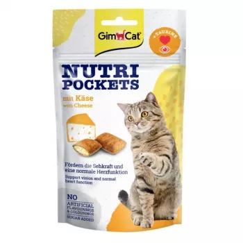 GimCat Nutri Pockets with Cheese 60g – Chrupiące przysmaki dla kotów z kremowym nadzieniem serowym, wzbogacone witaminami i tauryną
