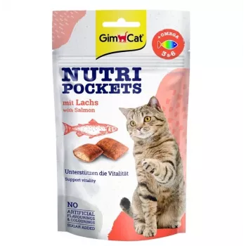 GimCat Nutri Pockets with Salmon 60g – Chrupiące przysmaki dla kota z kremowym nadzieniem łososiowym