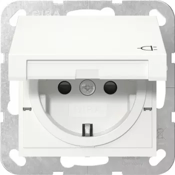 Gniazdo SCHUKO Gira 441427 z klapką, System 55, czysty biały