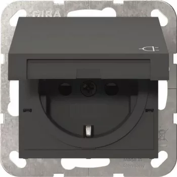 Gniazdo SCHUKO Gira 441428 z klapką i Safety Plus, System 55, antracytowe