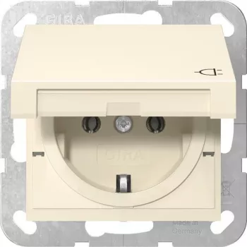 Gniazdo SCHUKO Gira 445401 z klapką, System 55, kremowy biały połysk