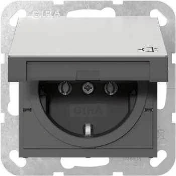 Gniazdo SCHUKO Gira 4454600 z uchylną pokrywą, System 55, stal nierdzewna
