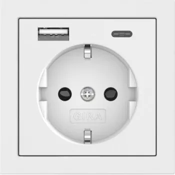 Gniazdo SCHUKO Gira z zasilaczem USB, 2x USB-A 5V 2.1A, podtynkowe, czysta biel połysk 245970
