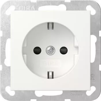 Gniazdo SCHUKO Gira System 55, podtynkowe, czysta biel matowa, 16 A, 250 V, z podwyższoną ochroną styków 475527