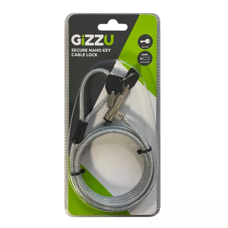 GIZZU 1.8m Nano Key Lock Linka zabezpieczająca z kluczem - czarna