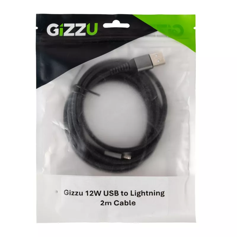 GIZZU 12W USB do Lightning 2m Kabel – certyfikat MFi, szybkie ładowanie i synchronizacja